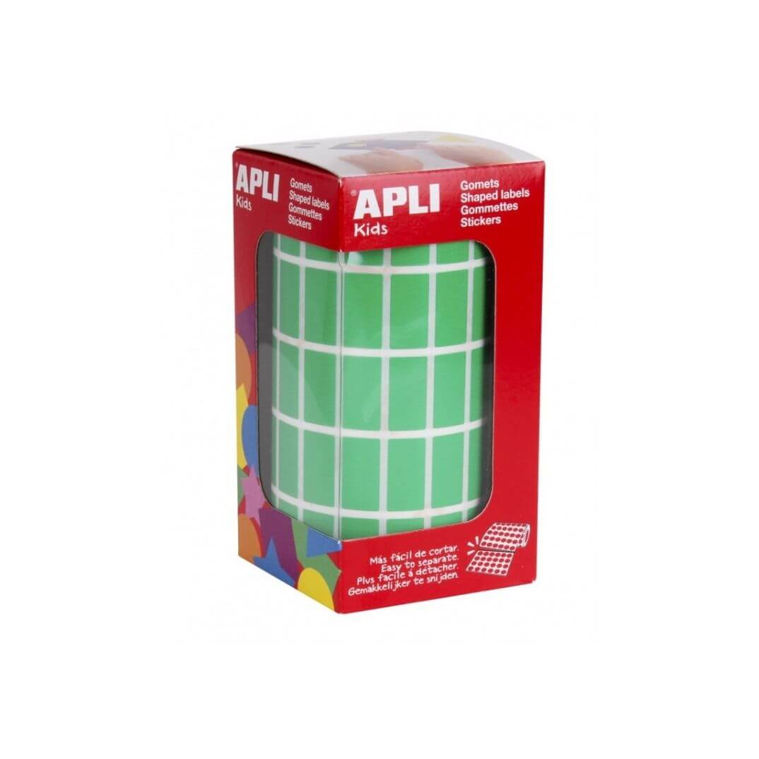Rotllo de gomets rectangulars 20x10 mm verd