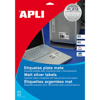 Paquet etiquetes polièster plata 210x297