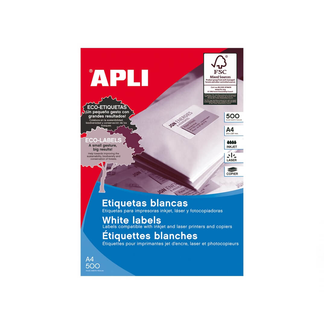 Caja etiquetas Apli 48,5x25,4 500 hojas A4