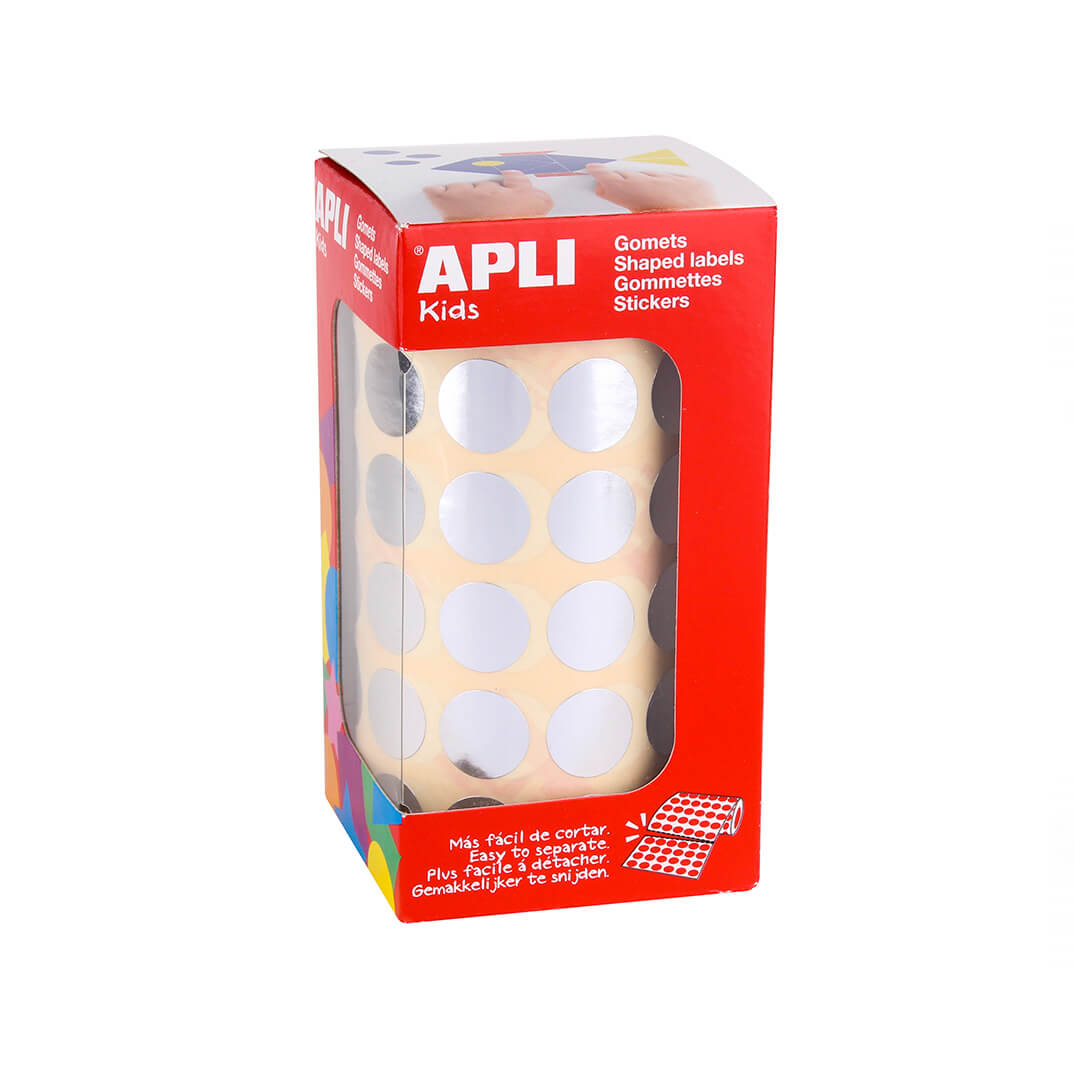 Rotlle de gomets adhesius 15mm plata metal·litzat