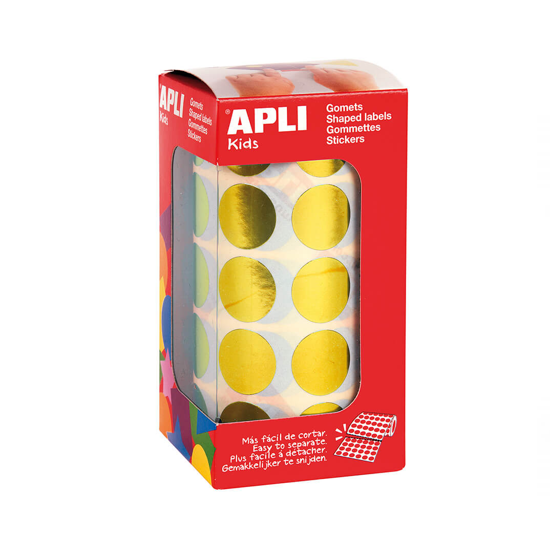 Rollo de gomets adhesivos 20mm amarillo metalizado