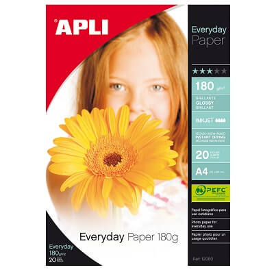 Paquet paper A4 brillant Apli Everyday 180g 20f
