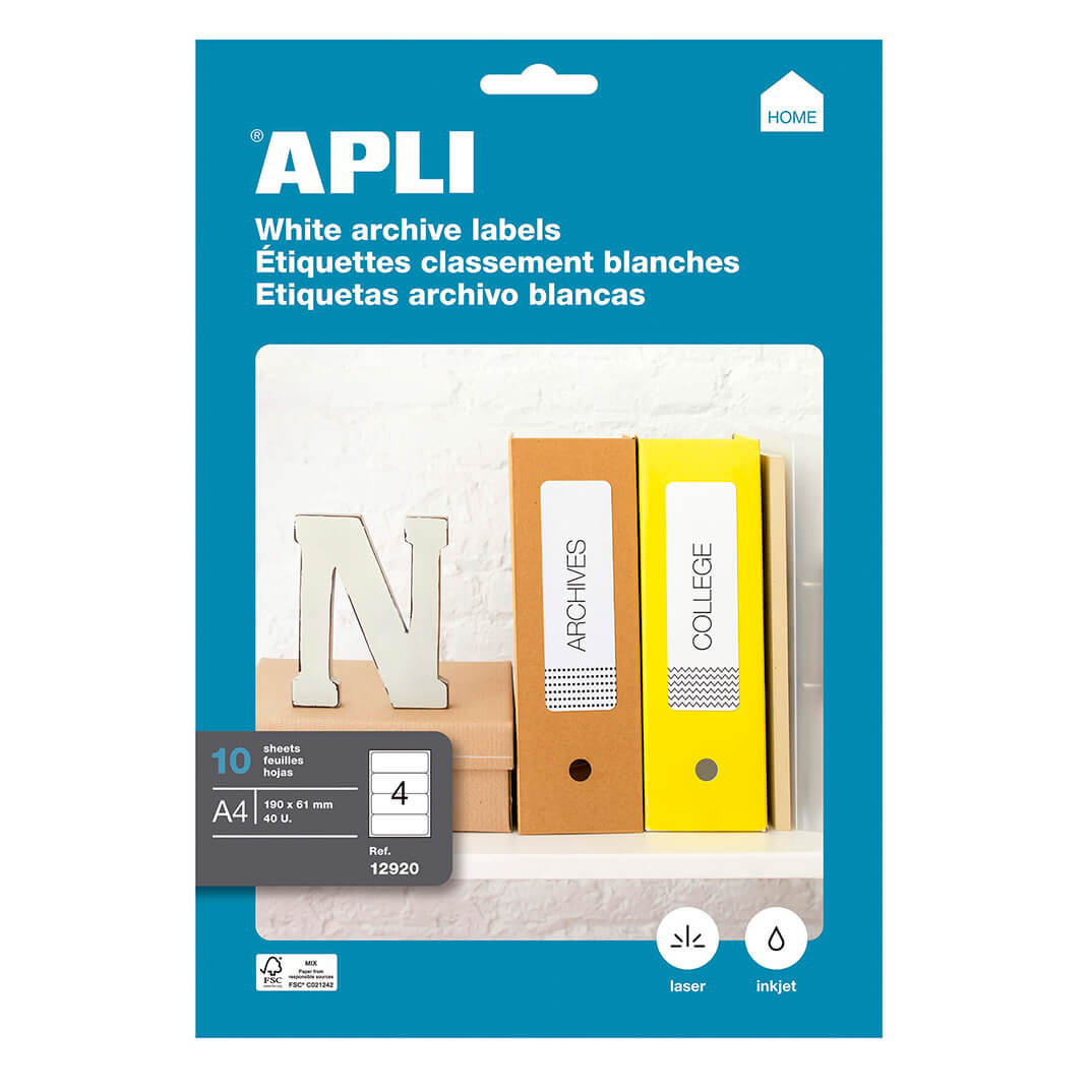 Etiquetes Apli blanques per arxiu 19x61 10h