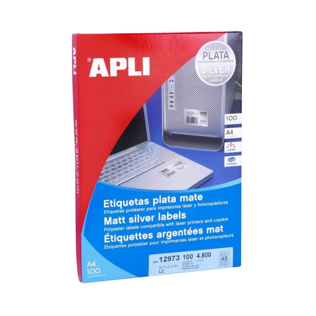 Etiquetas metalizadas plata 45,7x21,2 mm 100 hojas