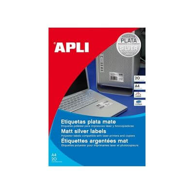 Etiquetes Apli metal·litzades plata A4 100 fulls