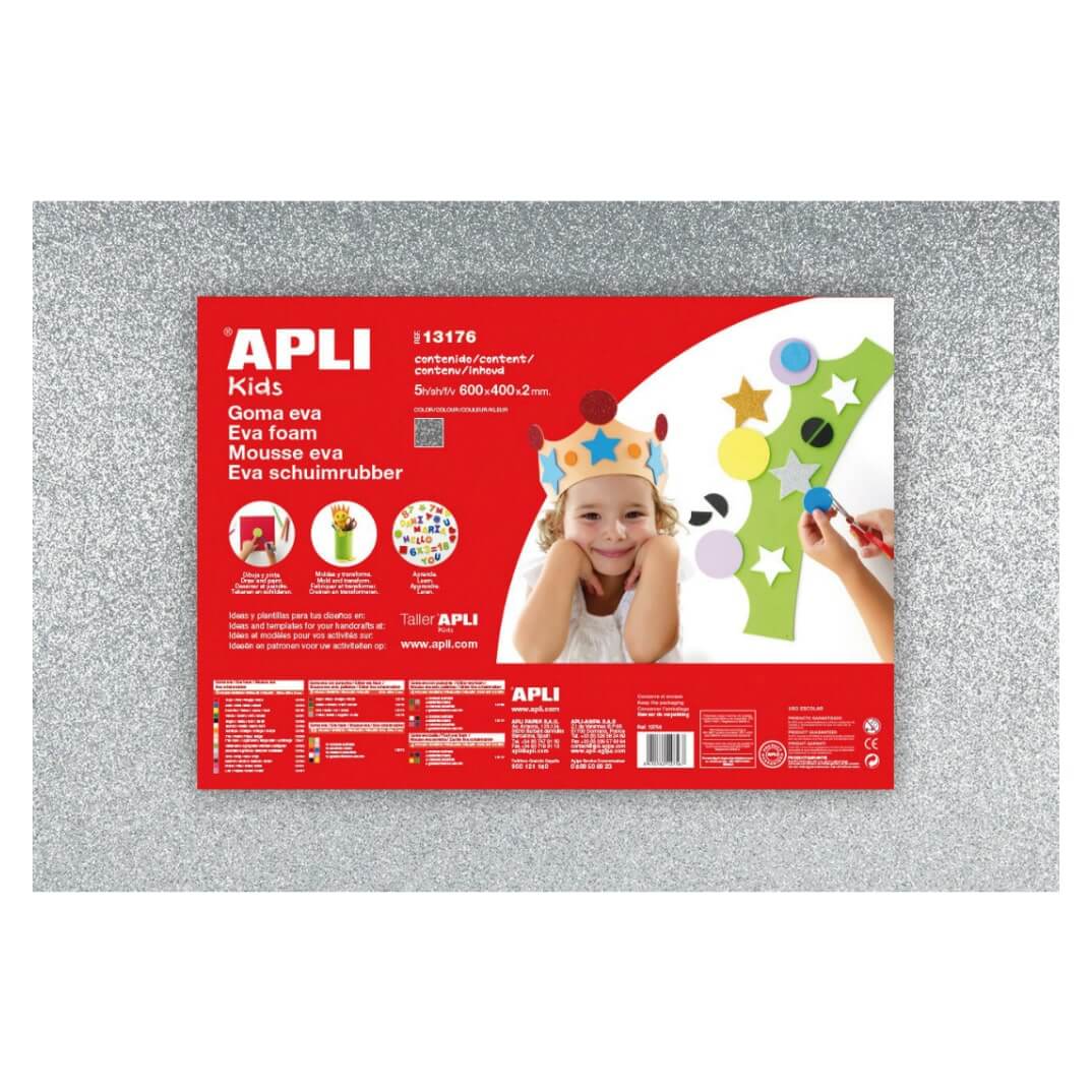 Goma EVA 600x400mm plata purpurina (pack 3u)