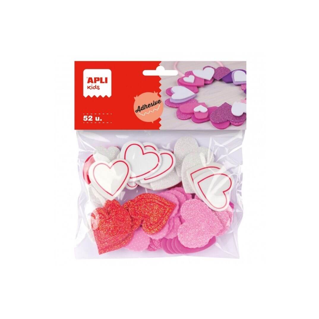 Formes goma EVA adhesives cors purpurina 52 u