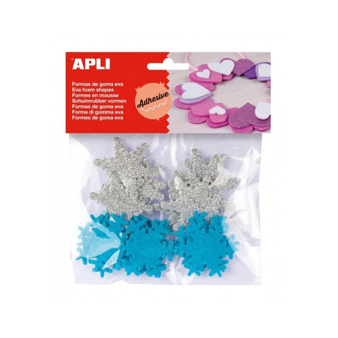 Formas goma EVA adhesivas copo nieve purpurina 22u