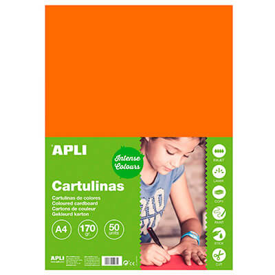 Pack 50 cartulinas A4 170g naranja