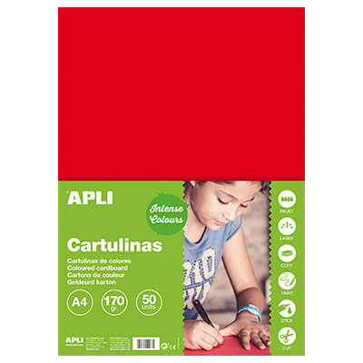 Pack 50 cartolines A4 170g vermell