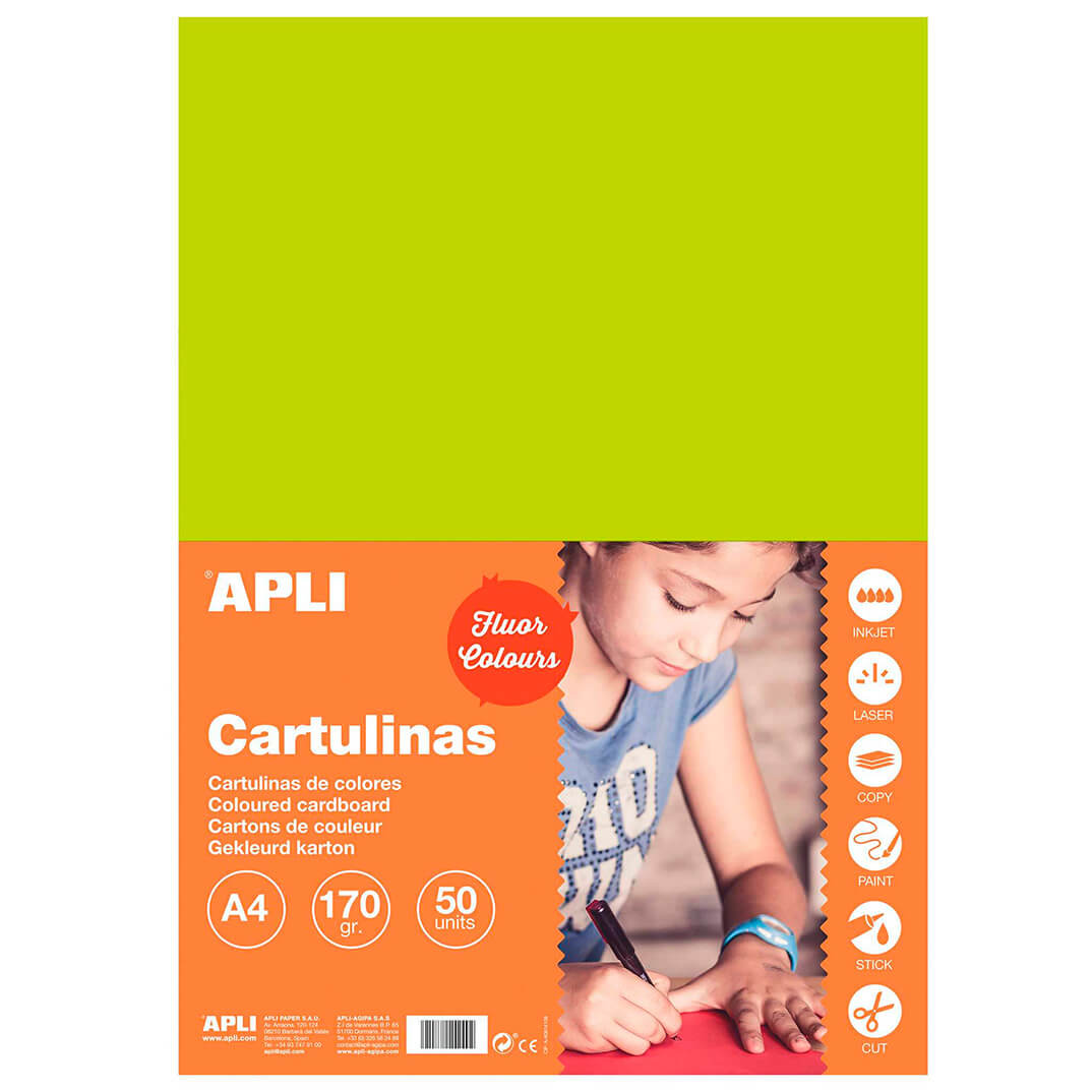 Pack 50 cartolines A4 170g verd fluor