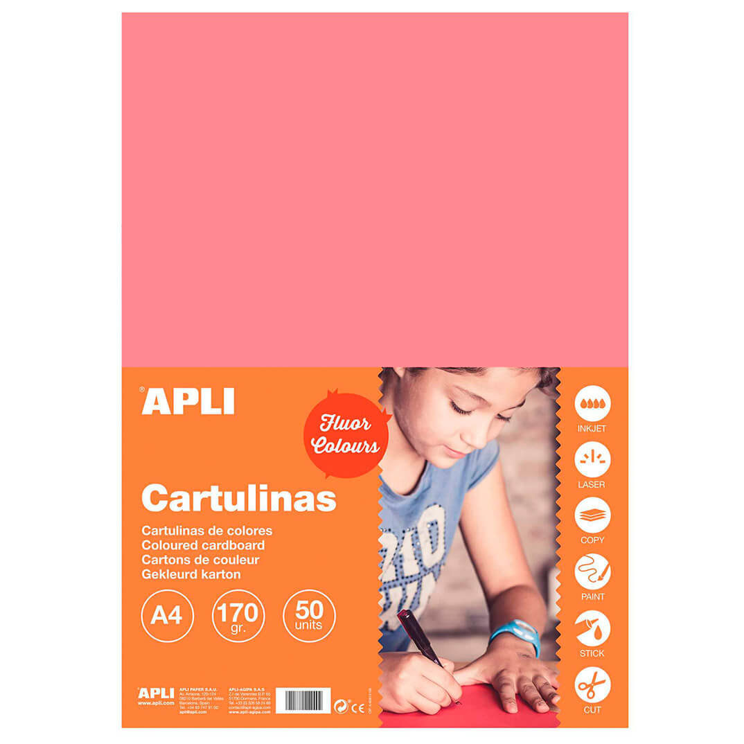 Pack 50 cartolines A4 170g rosa fluor