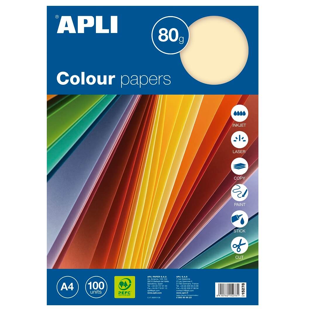 Paquet 100 fulls A4 80g colors intensos
