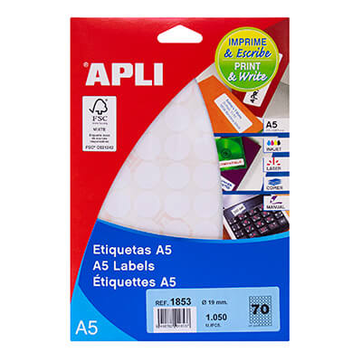 Sobre etiquetes Apli A5 blanques 19mm diàmetre