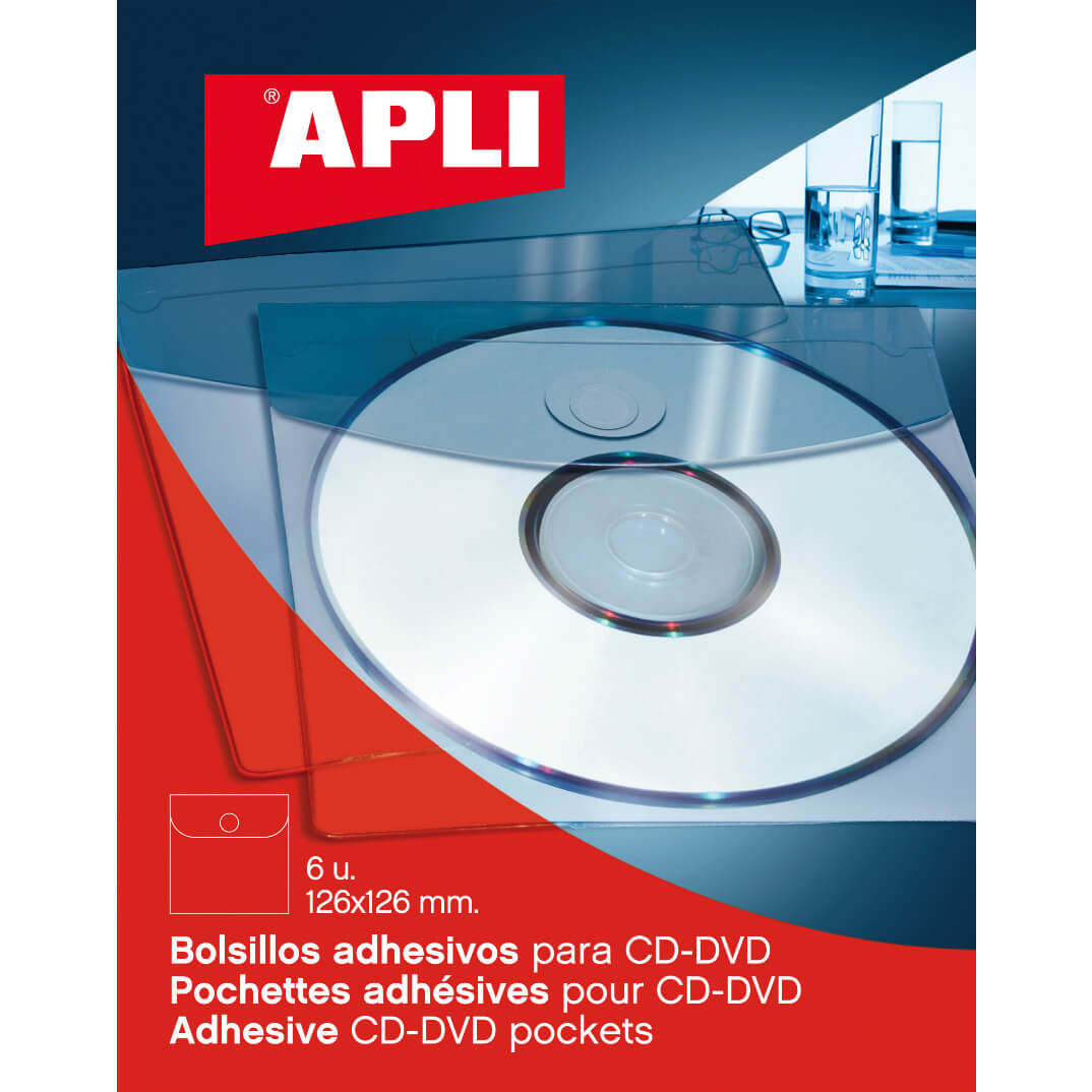 Bolsillos autoadhesivos CD-DVD 126x126mm (6u)