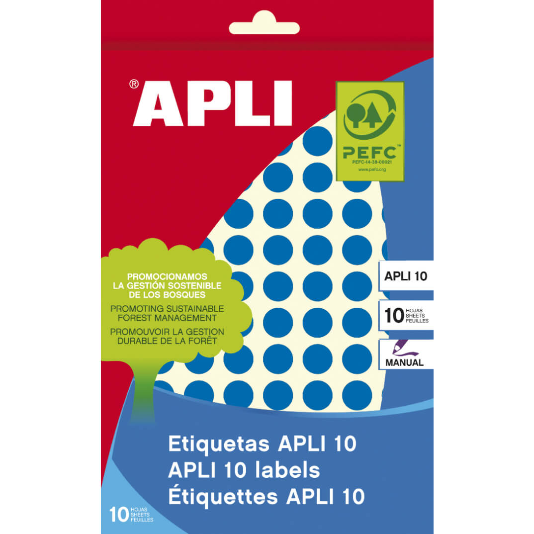 Sobre etiquetas adhesivas Apli-8 10mm azul