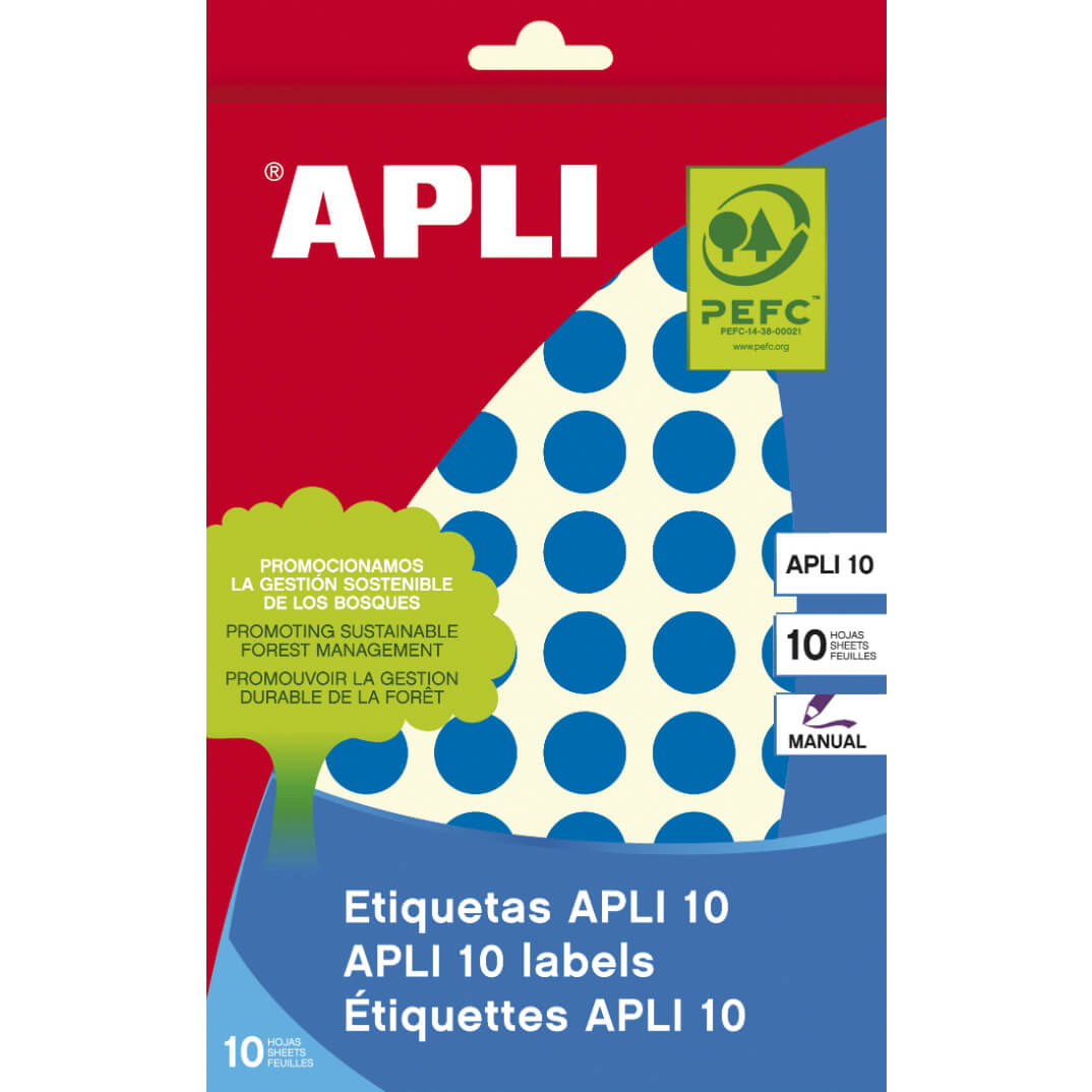Sobre etiquetas adhesivas Apli-8 13mm azules