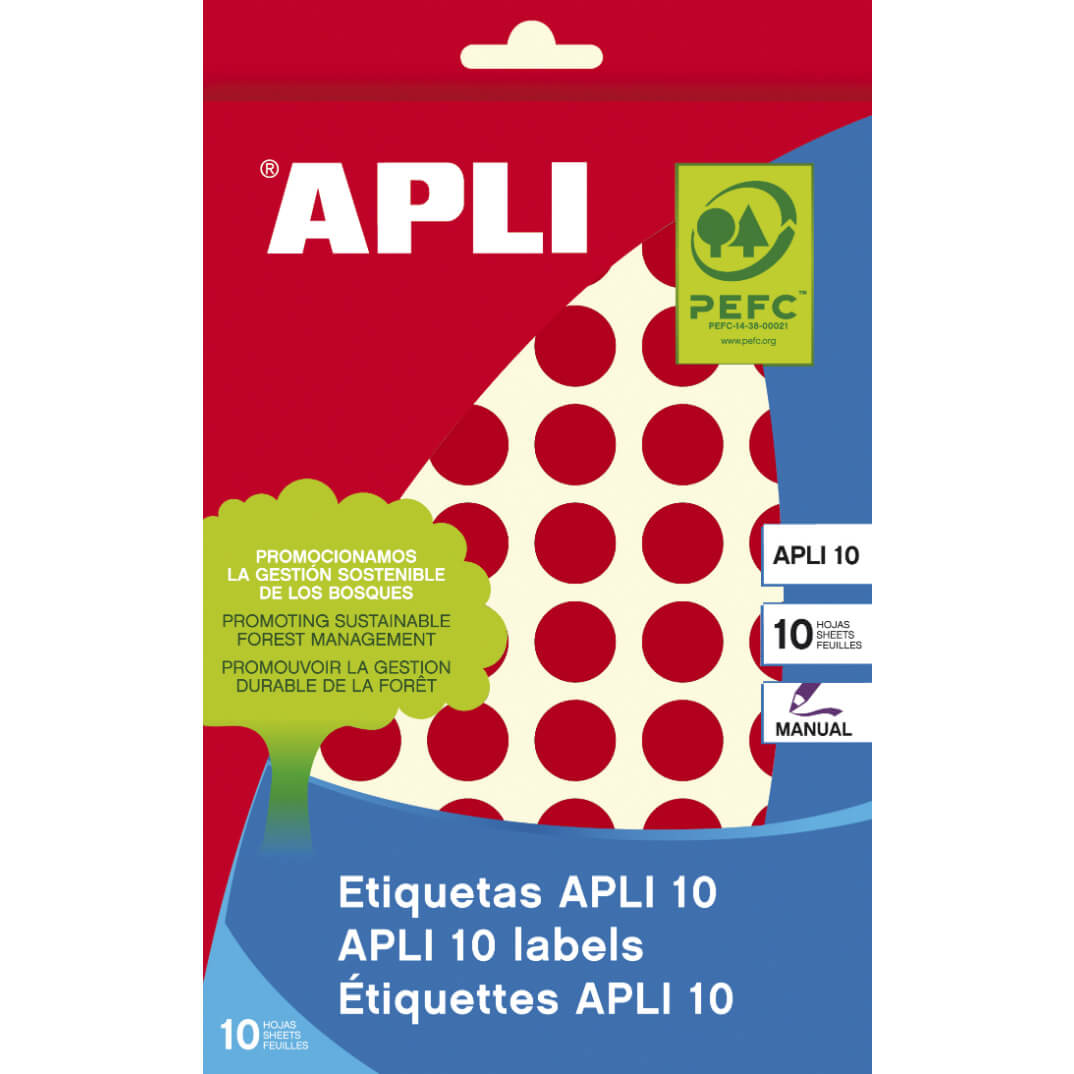 Sobre etiquetas adhesivas Apli-8 13mm rojas