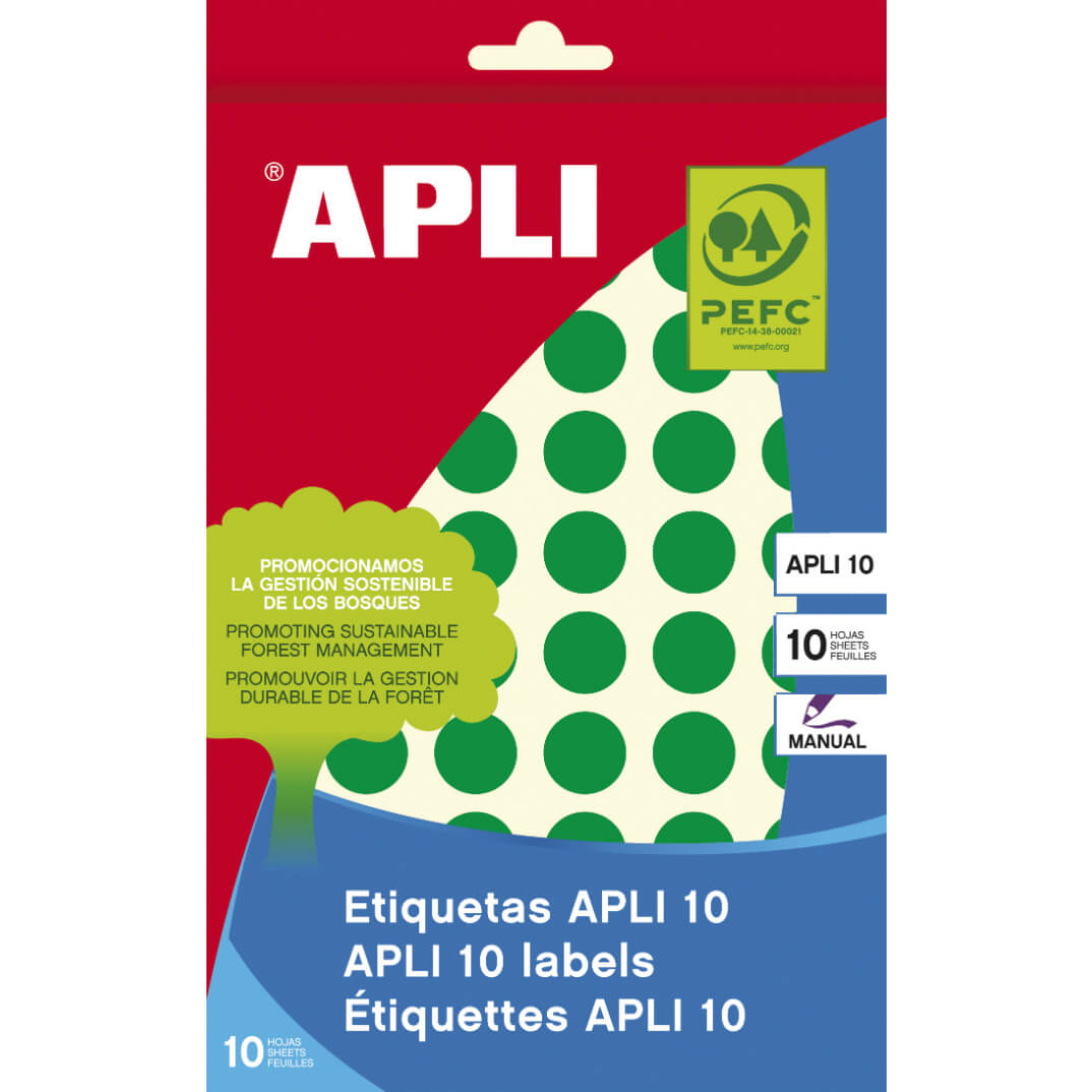 Sobre etiquetas adhesivas Apli-8 13mm verdes