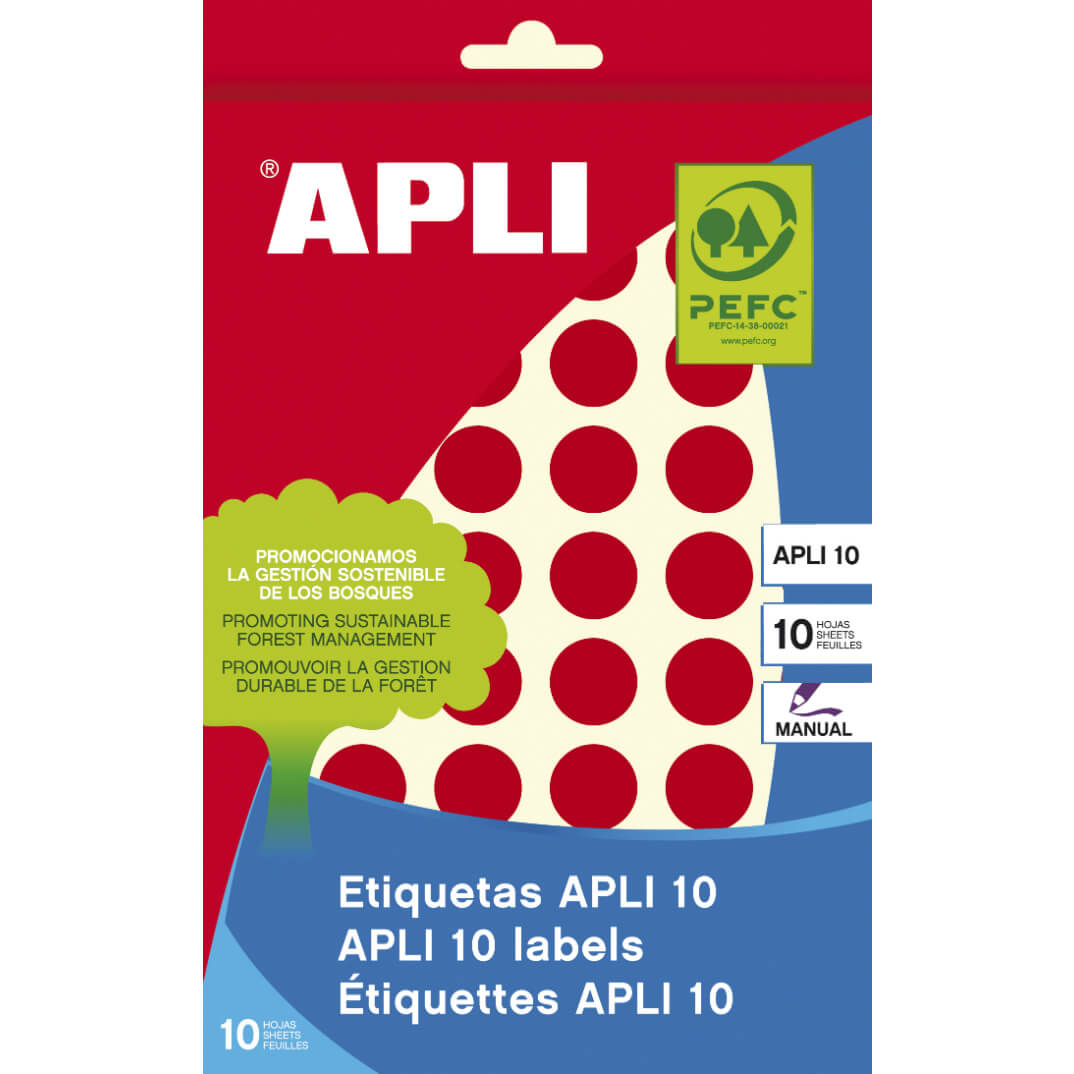 Sobre etiquetas adhesivas Apli-8 16mm rojas