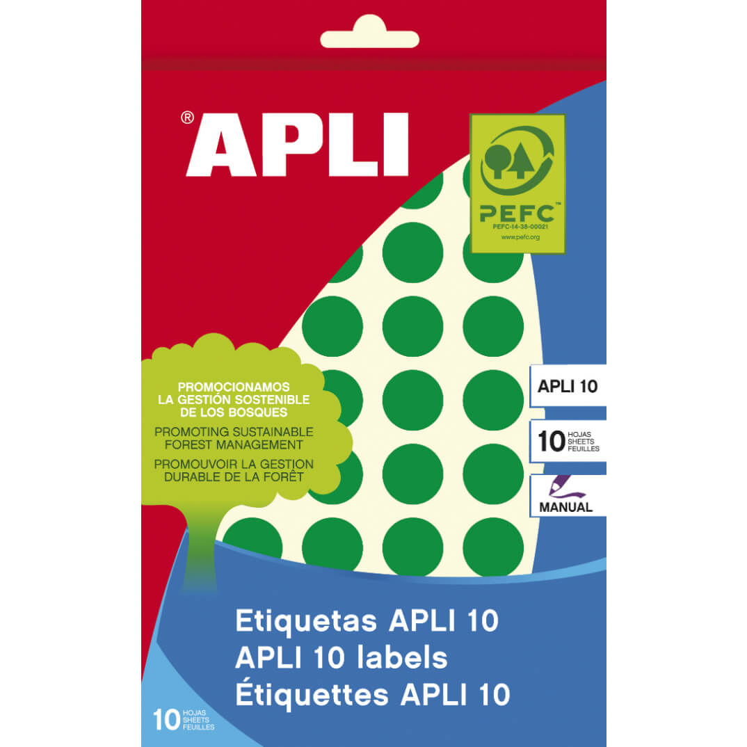 Sobre etiquetas adhesivas Apli-8 16mm verdes