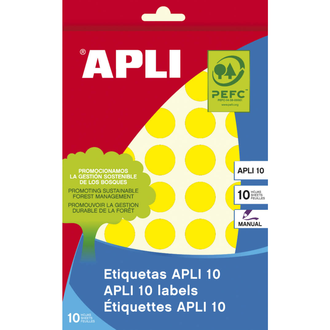 Sobre etiquetas adhesivas Apli-8 19mm amarillas