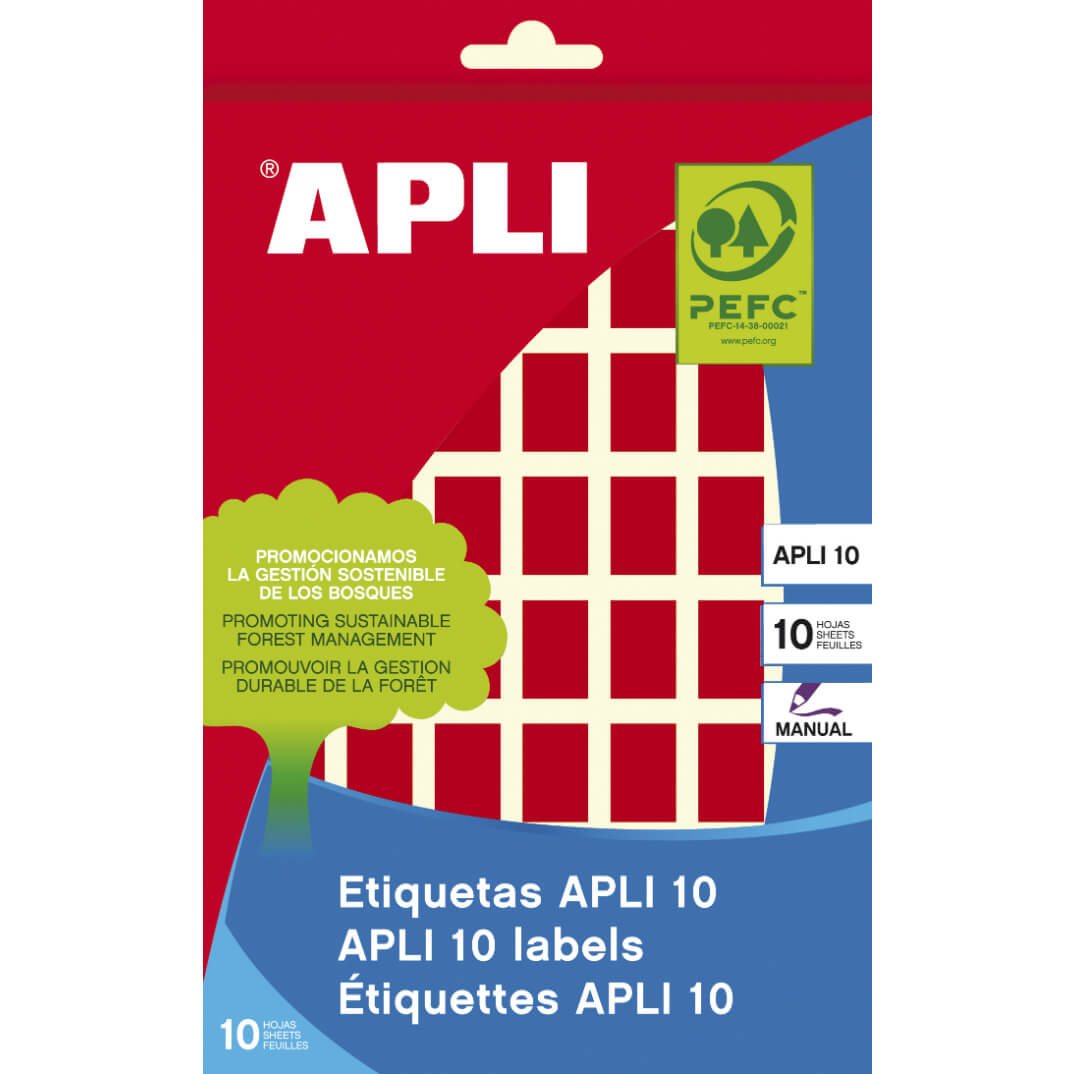 Sobre etiquetas adhesivas Apli-8 12x18mm rojas