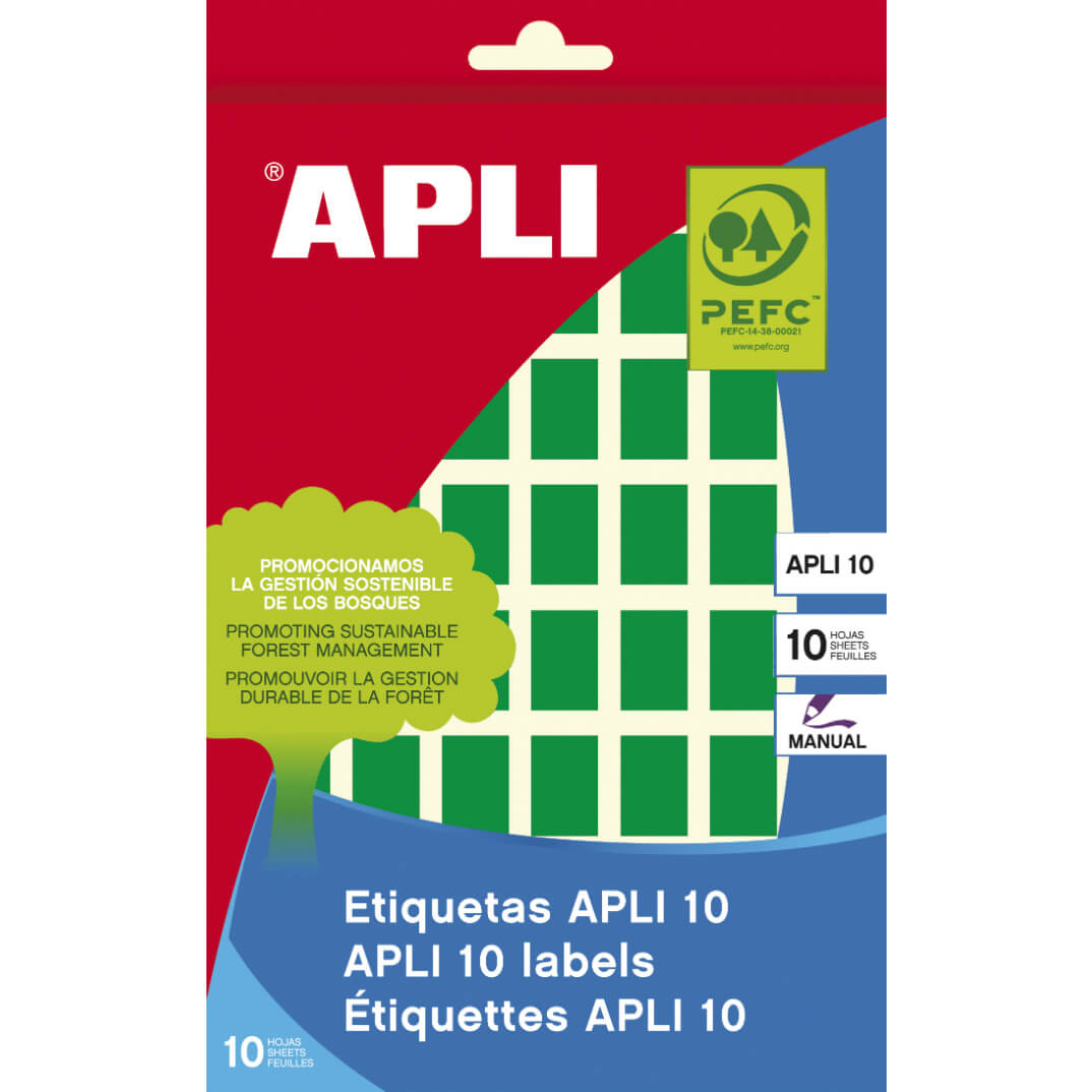 Sobre etiquetas adhesivas Apli-8 12x18mm verdes