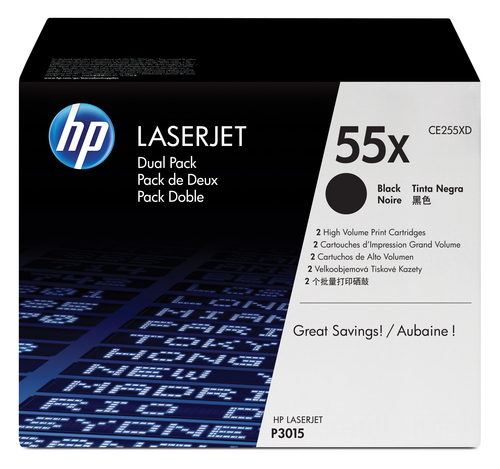 Pack ahorro 2 tóner original LaserJet HP 55X negro