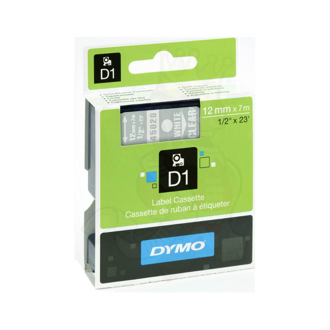 Cinta Dymo D1 12mm blanco/transparente