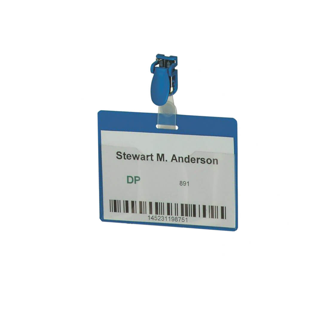 Identificador con clip giratorio azul 60 x 90mm