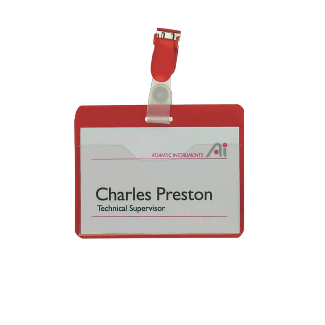 Identificador con clip giratorio rojo 60 x 90mm