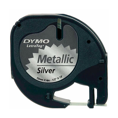 Cinta Dymo tag metal plata
