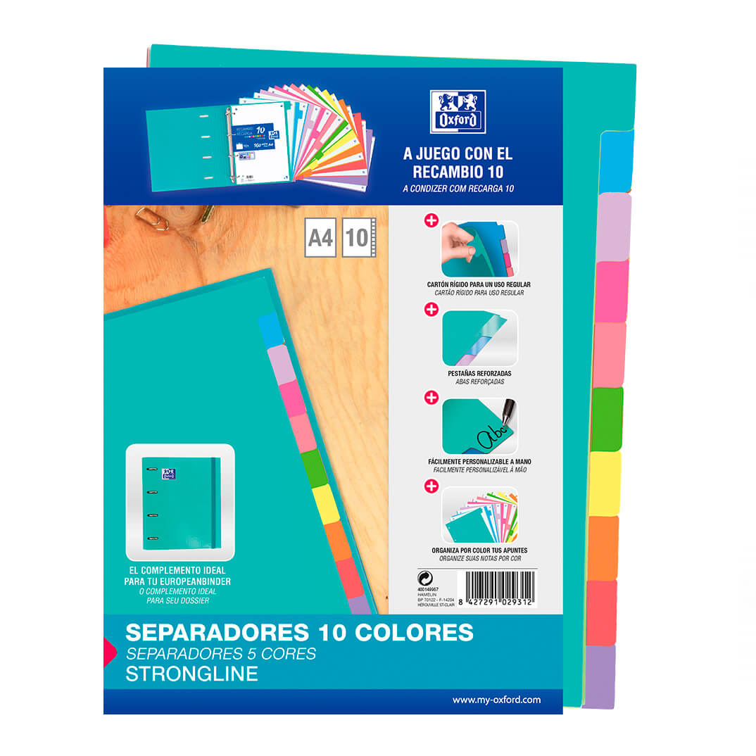 Joc 10 separadors A4 Oxford Strongline