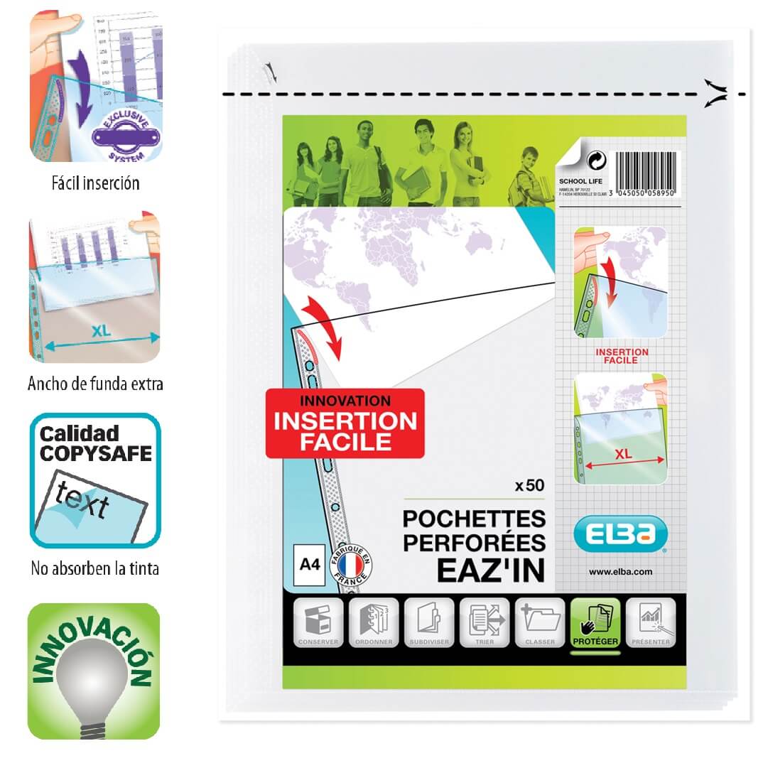 Caja 50 Fundas multitaladro PP A4 Oxford QUICK'IN