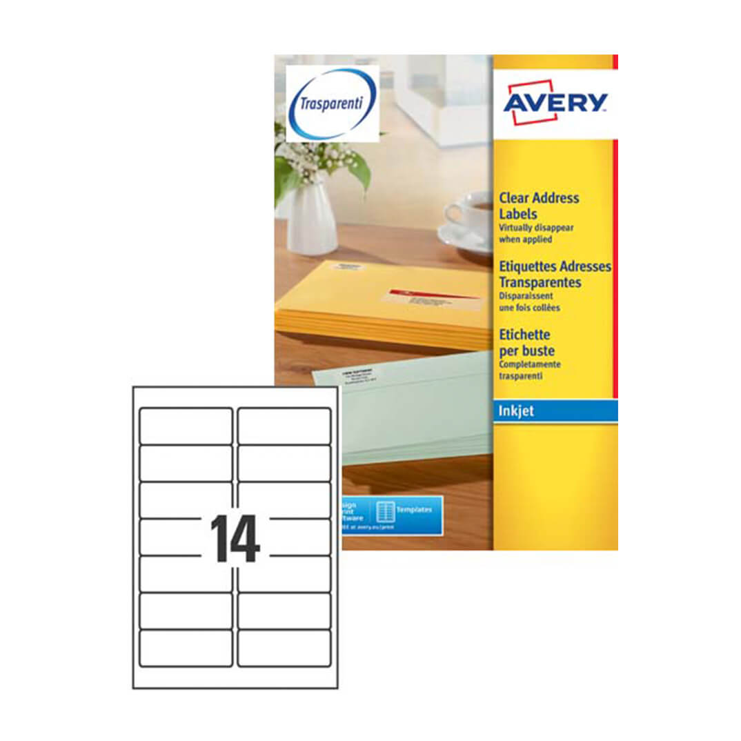 Etiquetas Avery A4 ink-jet 99,1x38,1 transparentes