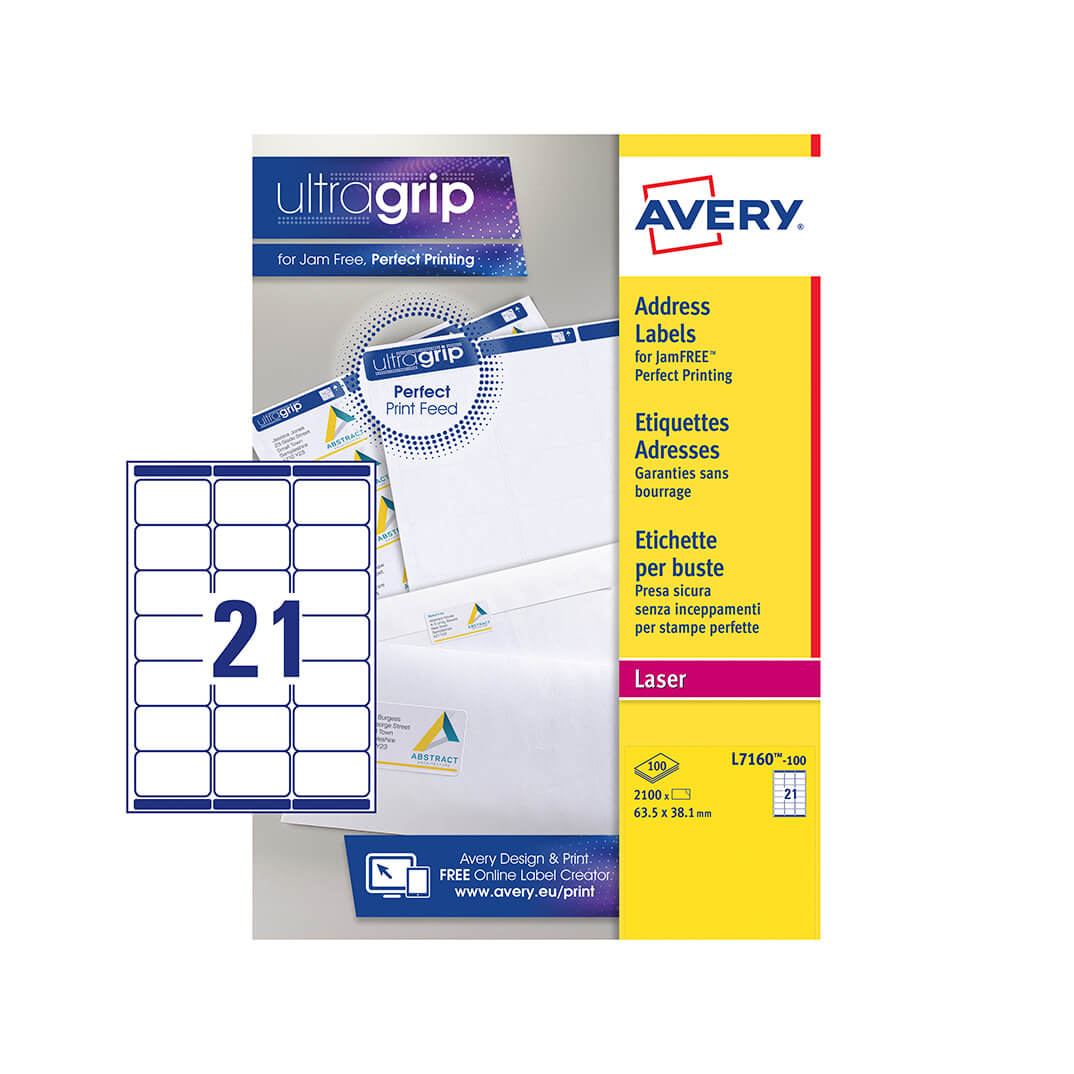 Etiquetas Avery A4 láser 63,5x38,1 blancas