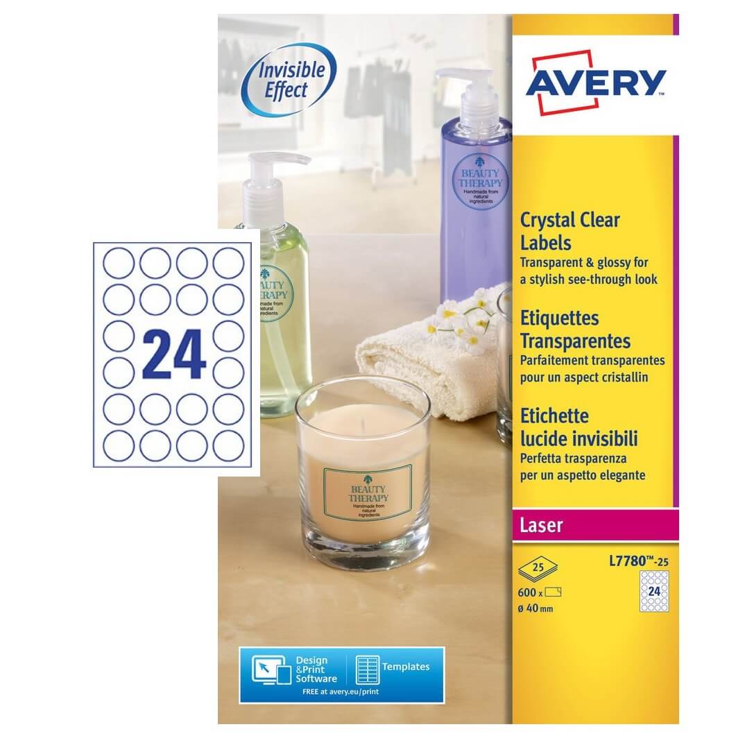 Etiquetes transparents rodonas Avery A4 40 mm