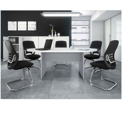 Mesa de reuniones T3 ovalada plata/blanco 200x120