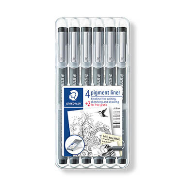 Pack 4 + 2 Staedtler pigment liner 308
