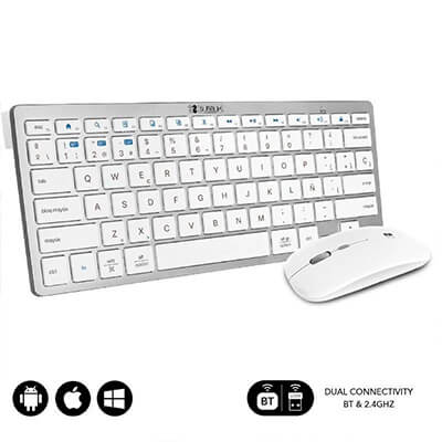 Teclado y ratón inalámbrico plateado/blanco
