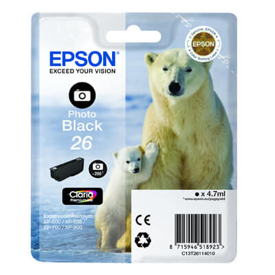 Epson cartucho inkjet negro foto T26 200 pag.
