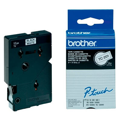 Cinta laminada Brother negro/blanco TC201