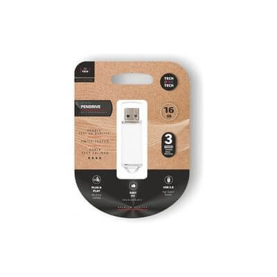 Pendrive 16GB Tech One Tech Basic USB 2.0/ Blanco