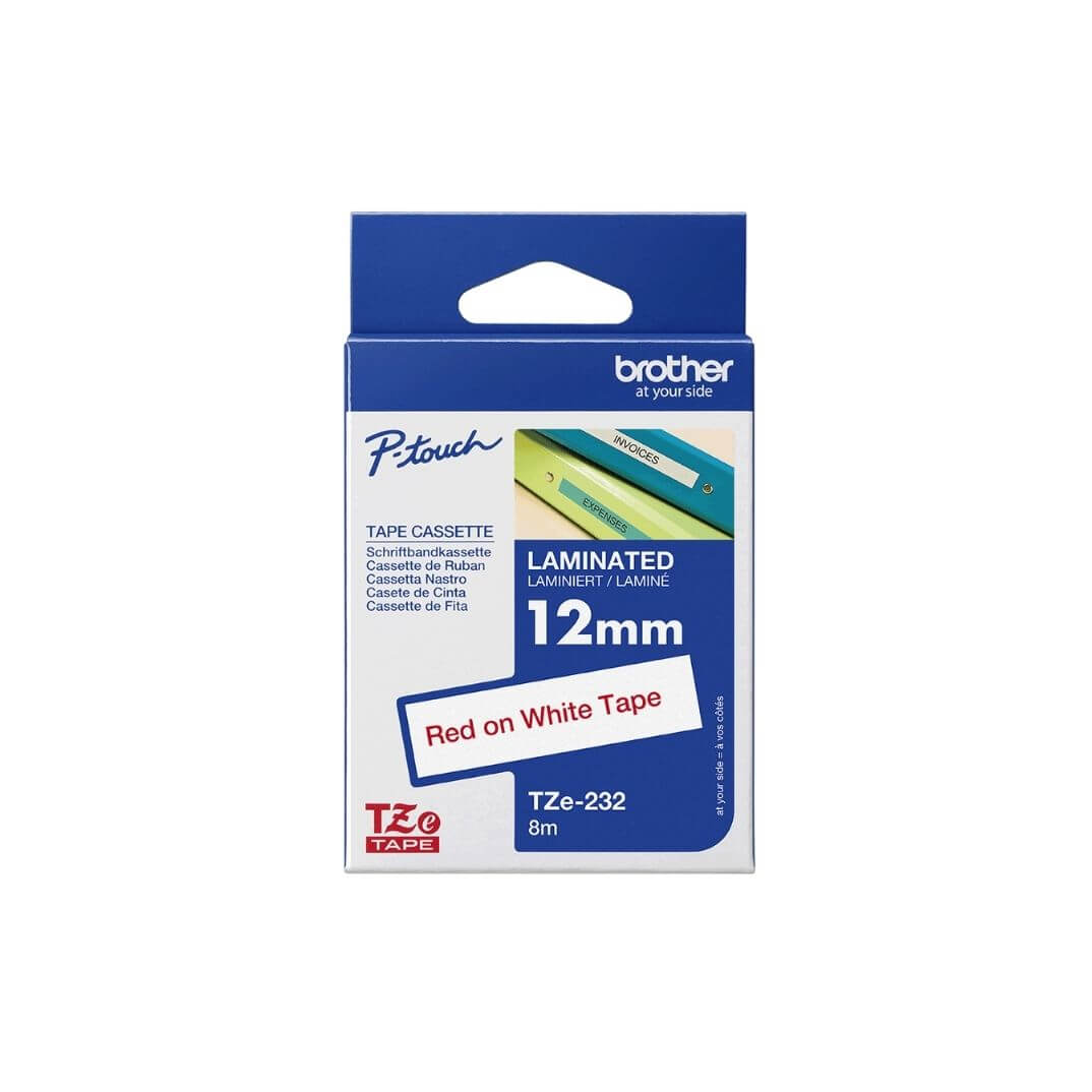Cinta laminada Brother blanc/vermell TZE232