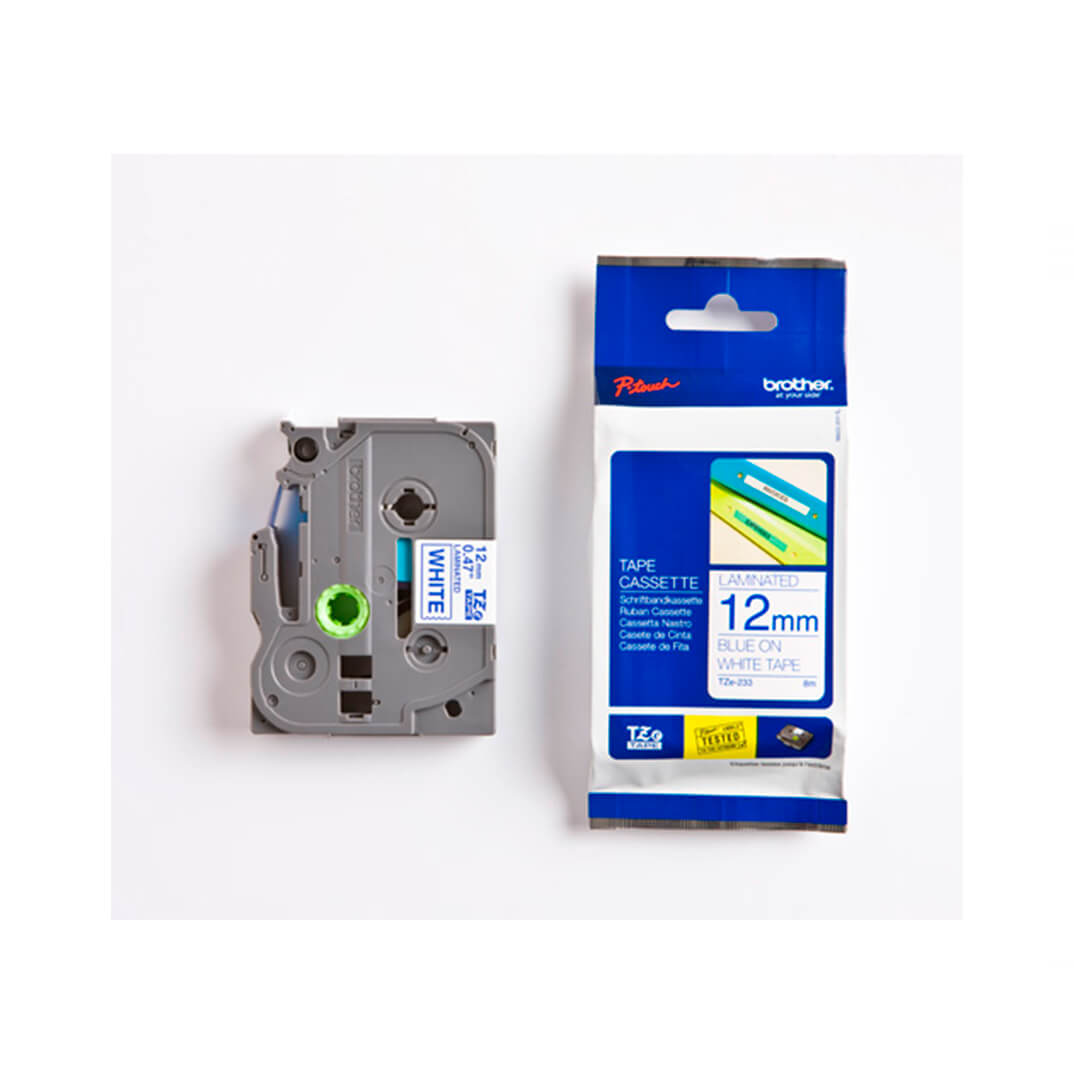 Cinta laminada Brother blanco/azul TZE233