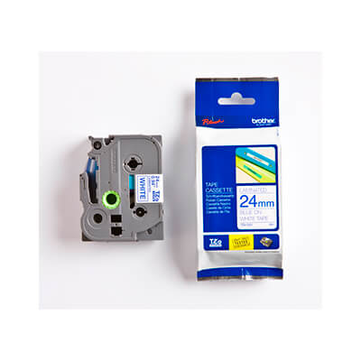 Cinta laminada Brother blanco/azul TZE253