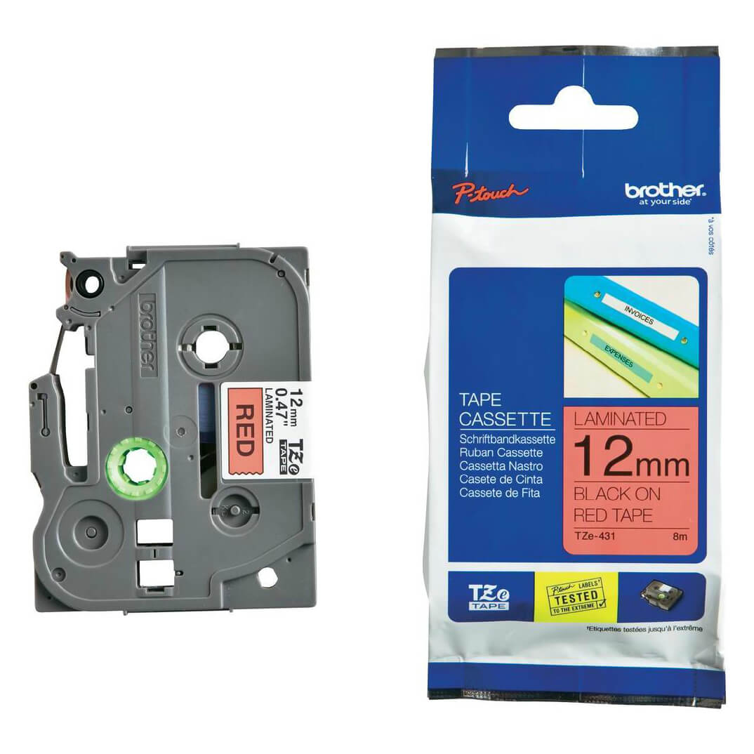 Cinta laminada Brother negro/rojo TZE431