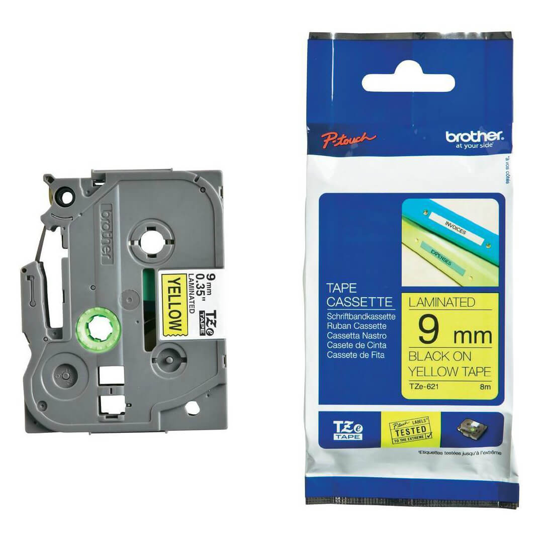 Cinta laminada Brother negro/amarillo TZE621