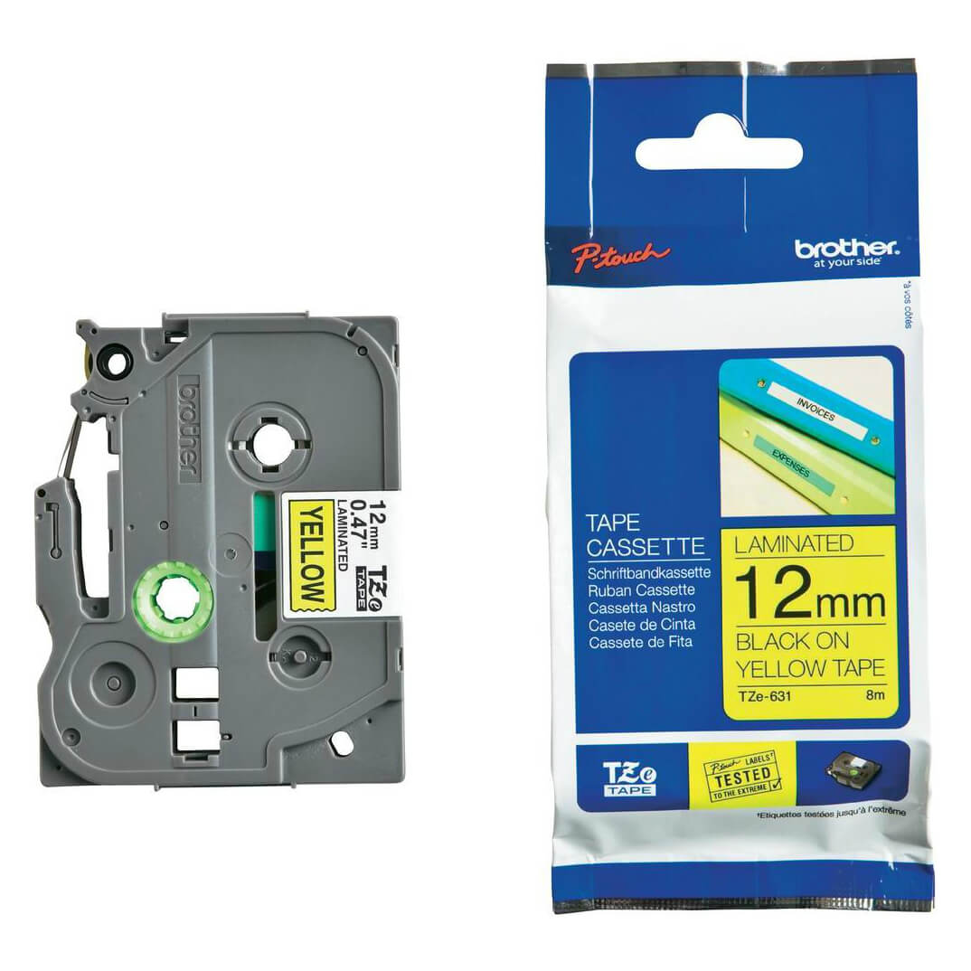 Cinta laminada Brother negro/amarillo TZE631